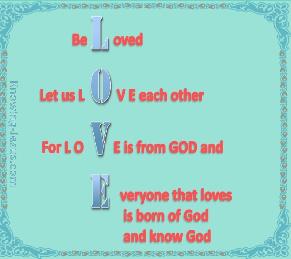 1 John 4:7 Beloved Let Us Love One Another (aqua)